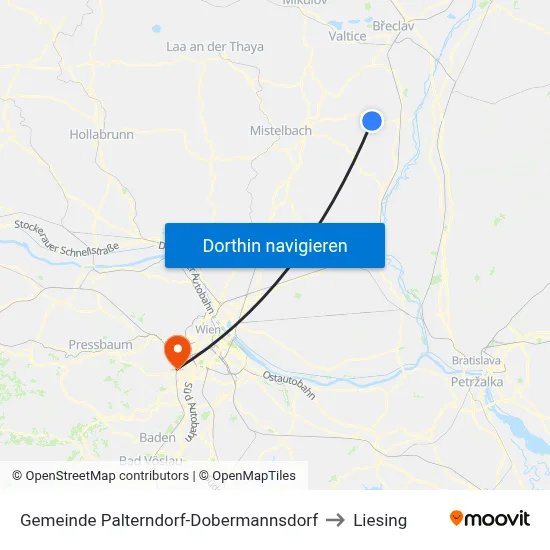 Gemeinde Palterndorf-Dobermannsdorf to Liesing map