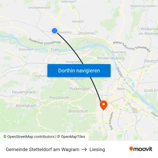 Gemeinde Stetteldorf am Wagram to Liesing map