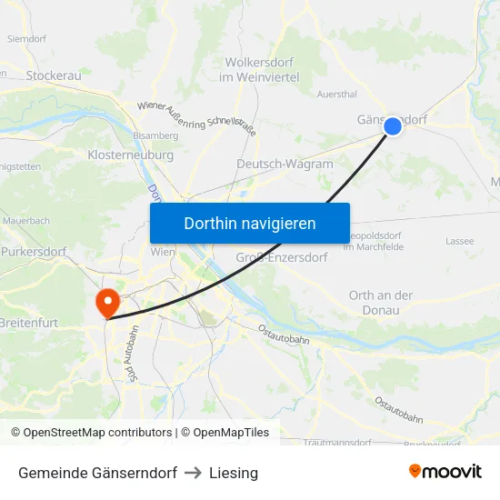 Gemeinde Gänserndorf to Liesing map