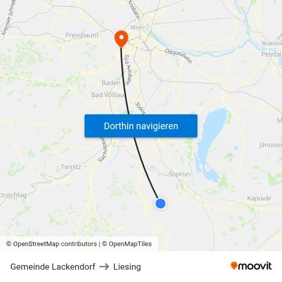 Gemeinde Lackendorf to Liesing map