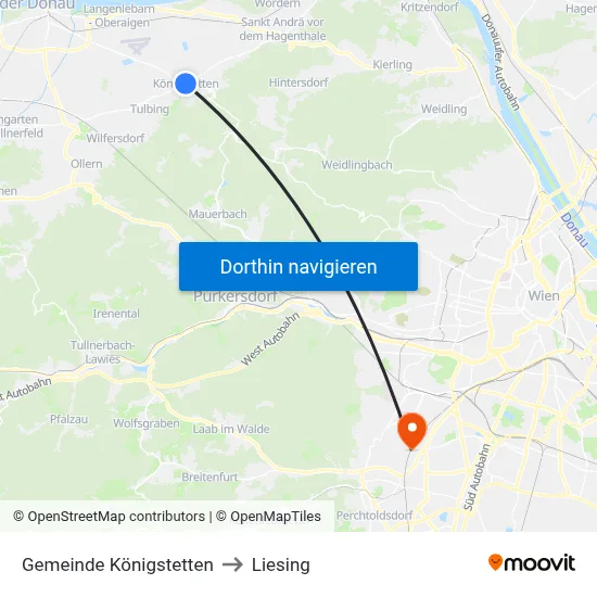 Gemeinde Königstetten to Liesing map