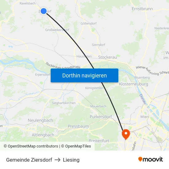 Gemeinde Ziersdorf to Liesing map