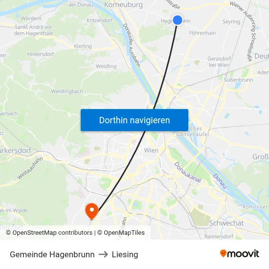 Gemeinde Hagenbrunn to Liesing map
