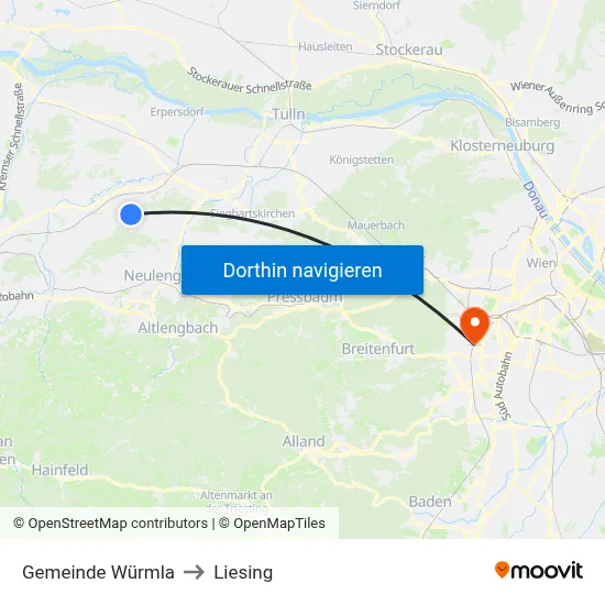Gemeinde Würmla to Liesing map