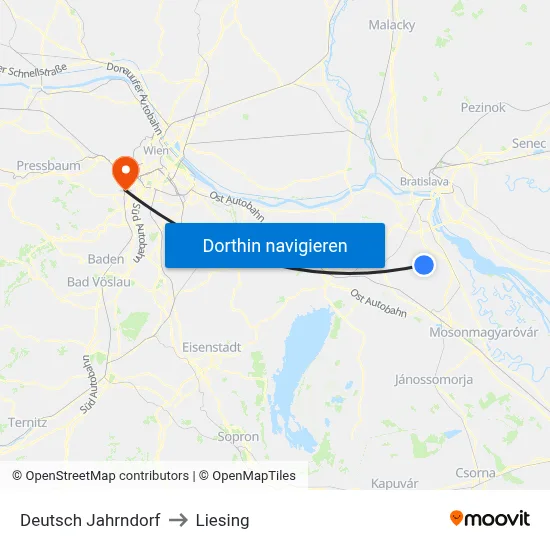 Deutsch Jahrndorf to Liesing map