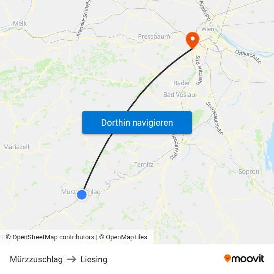 Mürzzuschlag to Liesing map