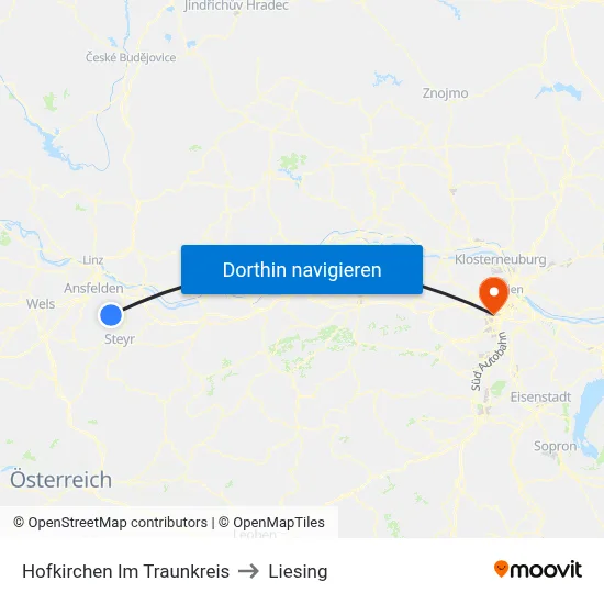 Hofkirchen Im Traunkreis to Liesing map