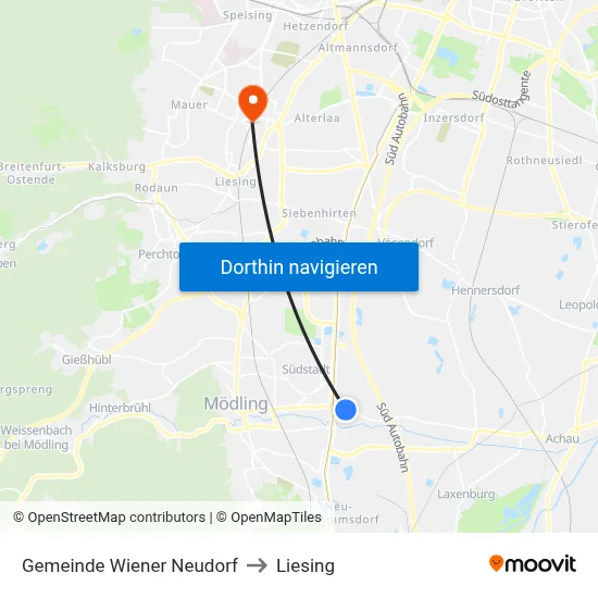 Gemeinde Wiener Neudorf to Liesing map