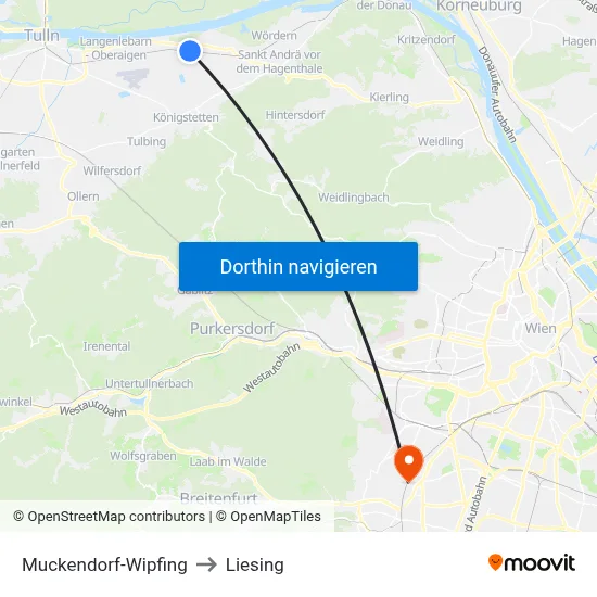 Muckendorf-Wipfing to Liesing map