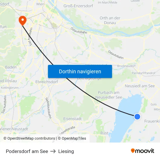 Podersdorf am See to Liesing map