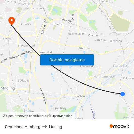 Gemeinde Himberg to Liesing map