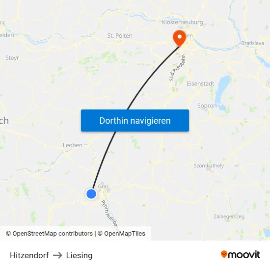 Hitzendorf to Liesing map