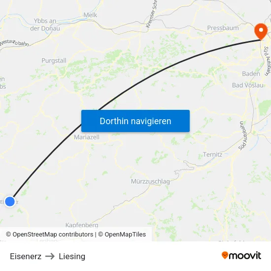 Eisenerz to Liesing map
