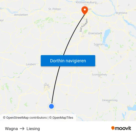 Wagna to Liesing map