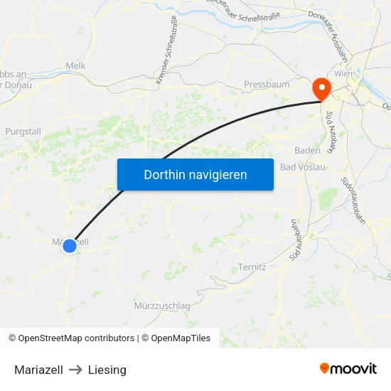 Mariazell to Liesing map