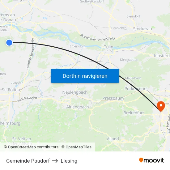 Gemeinde Paudorf to Liesing map