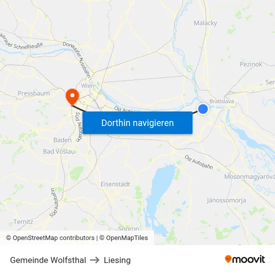 Gemeinde Wolfsthal to Liesing map