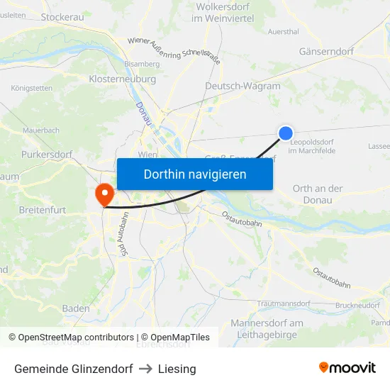 Gemeinde Glinzendorf to Liesing map