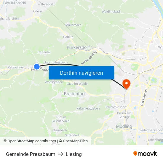 Gemeinde Pressbaum to Liesing map
