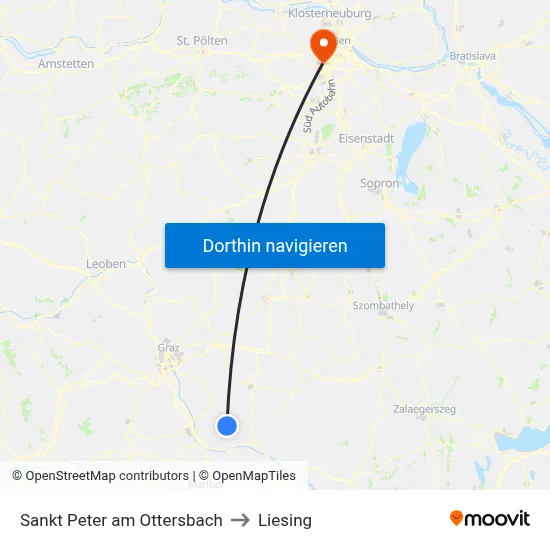 Sankt Peter am Ottersbach to Liesing map