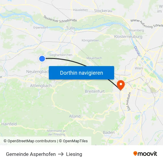 Gemeinde Asperhofen to Liesing map