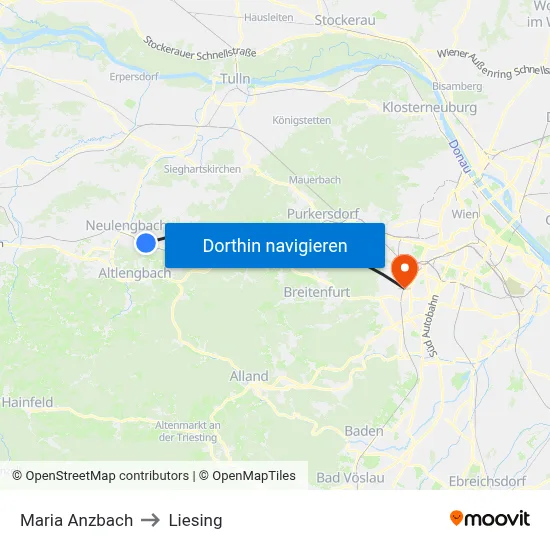 Maria Anzbach to Liesing map