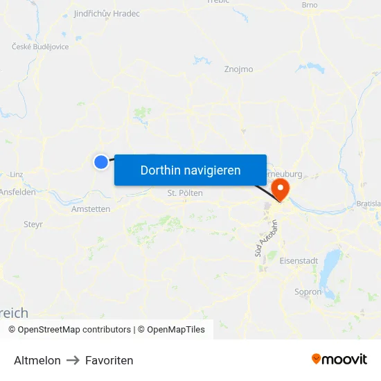 Altmelon to Favoriten map