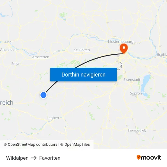 Wildalpen to Favoriten map