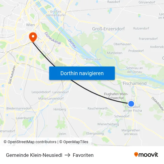 Gemeinde Klein-Neusiedl to Favoriten map