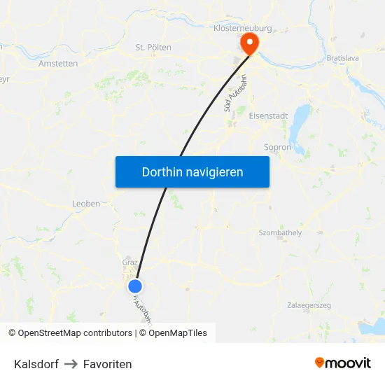 Kalsdorf to Favoriten map