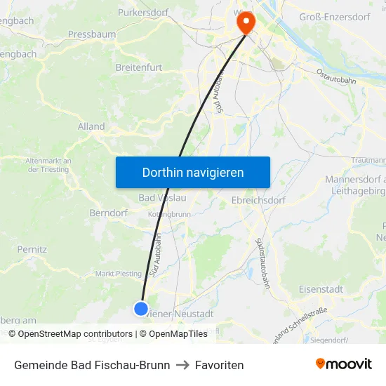 Gemeinde Bad Fischau-Brunn to Favoriten map