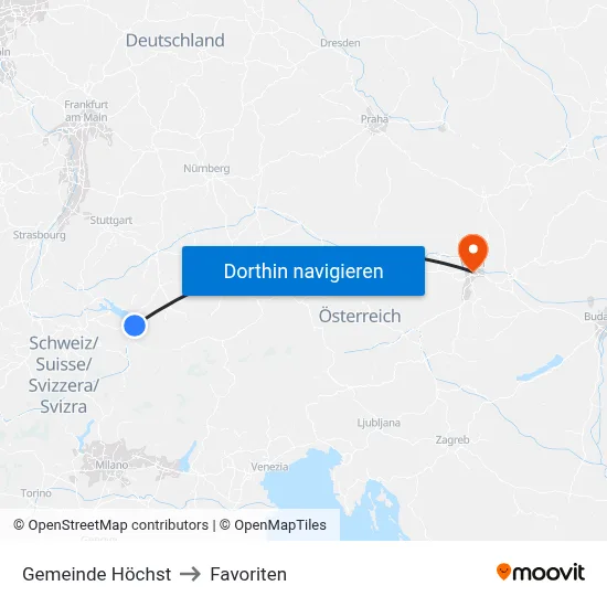 Gemeinde Höchst to Favoriten map