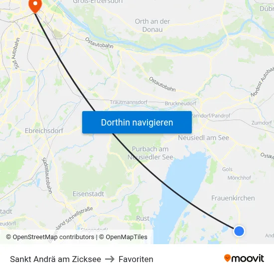 Sankt Andrä am Zicksee to Favoriten map