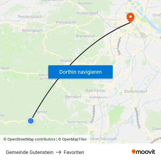 Gemeinde Gutenstein to Favoriten map
