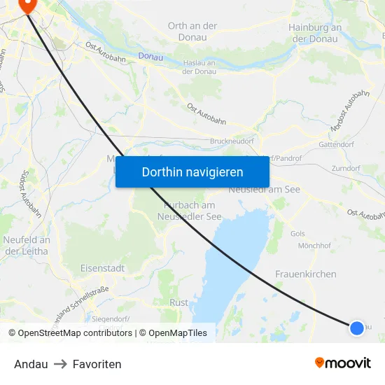 Andau to Favoriten map