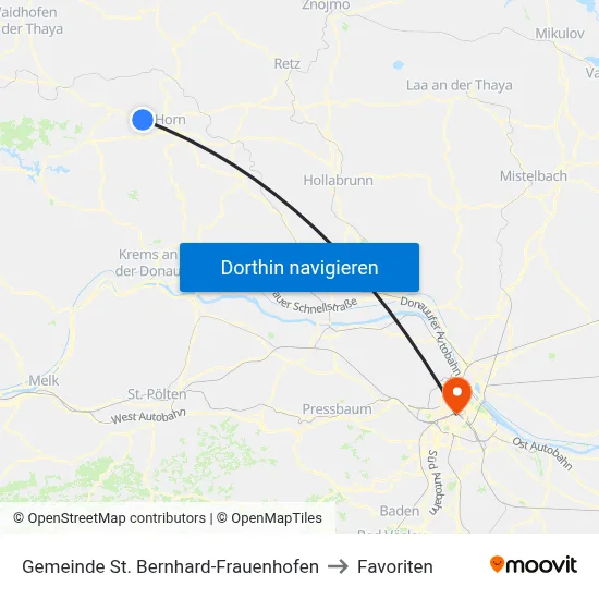 Gemeinde St. Bernhard-Frauenhofen to Favoriten map