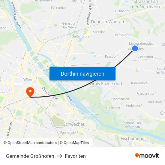 Gemeinde Großhofen to Favoriten map