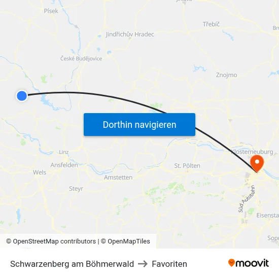 Schwarzenberg am Böhmerwald to Favoriten map