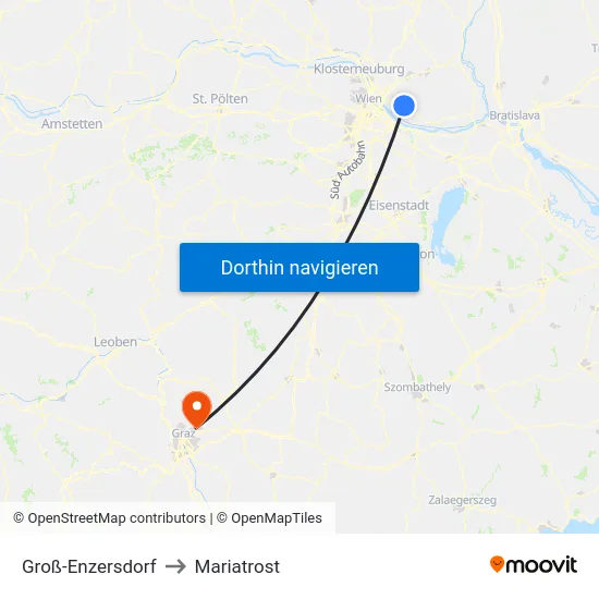 Groß-Enzersdorf to Mariatrost map