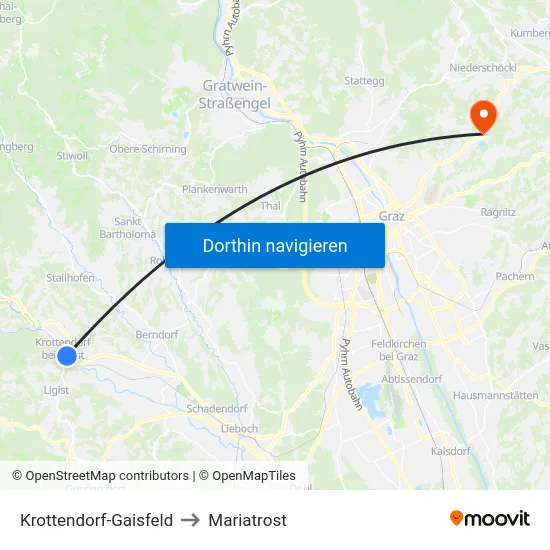 Krottendorf-Gaisfeld to Mariatrost map