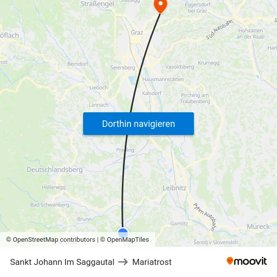 Sankt Johann Im Saggautal to Mariatrost map