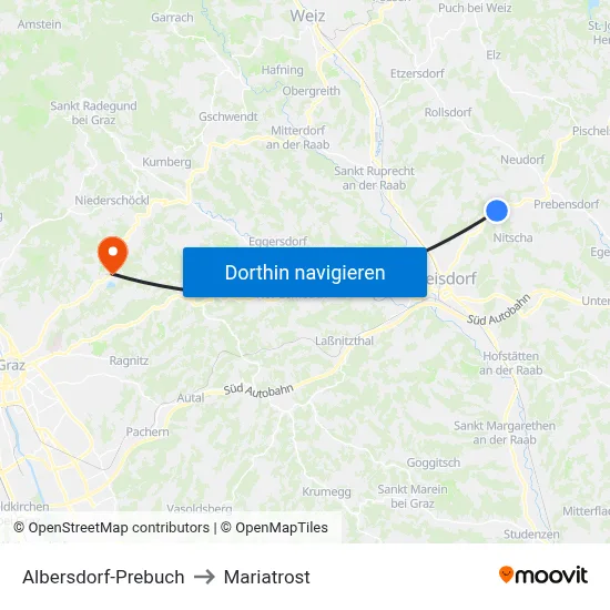 Albersdorf-Prebuch to Mariatrost map