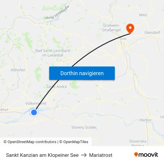 Sankt Kanzian am Klopeiner See to Mariatrost map