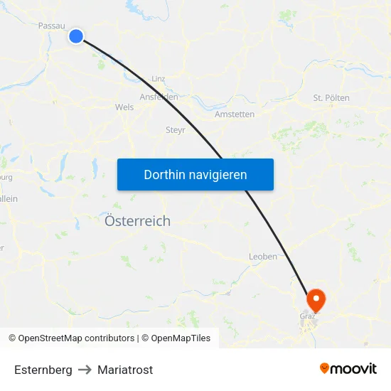 Esternberg to Mariatrost map