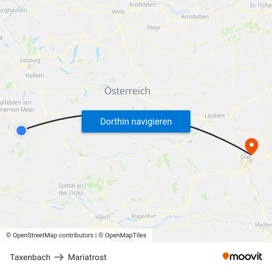 Taxenbach to Mariatrost map