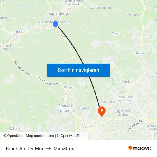 Bruck An Der Mur to Mariatrost map