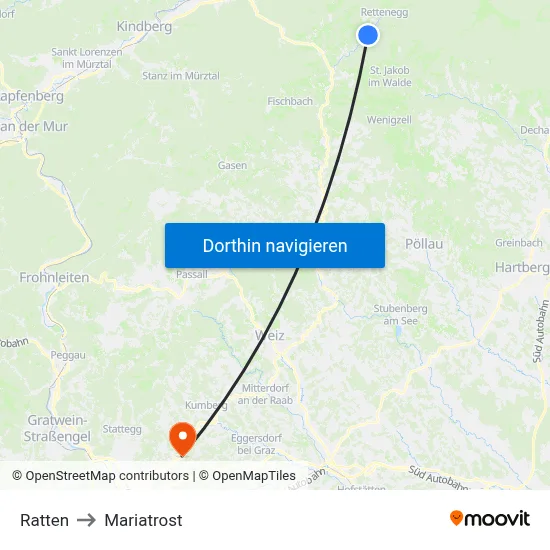 Ratten to Mariatrost map