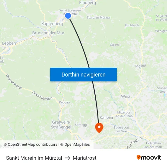 Sankt Marein Im Mürztal to Mariatrost map