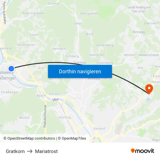 Gratkorn to Mariatrost map
