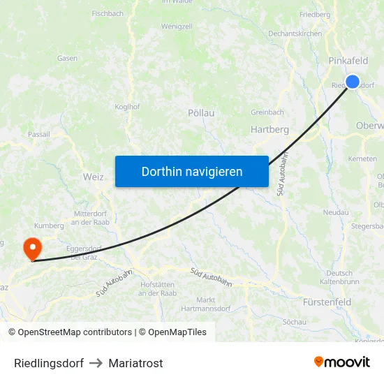 Riedlingsdorf to Mariatrost map